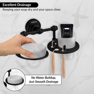 Plantex 304 Stainless Steel Skyllo Soap and Brush Holder Stand for Bathroom and Wash Basin (Black)