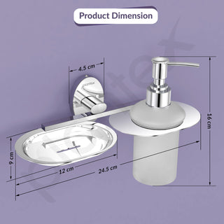 Plantex Soap Holder with Liquid Soap Dispenser/304 Grade Stainless Steel Soap Dish/Shampoo Dispenser/Soap Case/Handwash Dispenser/Bathroom Accessories - (Olive - Chrome)