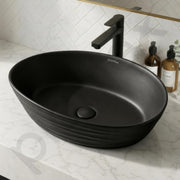 Plantex Designer Ceramic Basin/Table Top Wash Basin for Bathroom/Countertop Vessel Sink Basin for Home/Office/Restaurant (Matt Black, 22 x 14 x 7 Inch )