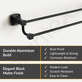 Plantex Space Aluminium Double Towel Rod/Towel Hanger for Bathroom/Towel Stand/Bathroom Accessories (24 inch - Black Powder Coated)