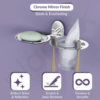 Plantex 304 Grade Stainless Steel 2 in1 Soap Holder with Tumbler Holder/Bathroom Accessories - Olive (Chrome)