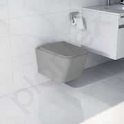 Plantex Imported Italica Ceramic Wall Hung Commode Toilet/Rimless Western Toilet/Washdown Commode with Soft Closing Toilet Seat - P Trap (Square - Matt Light Grey)