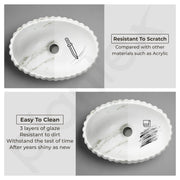 Plantex Ceramic Basin for Bathroom/Table Top Ceramic Basin/Washbasin for Bathroom (Marble Finish - 19.5 x 14 x 6 Inch)