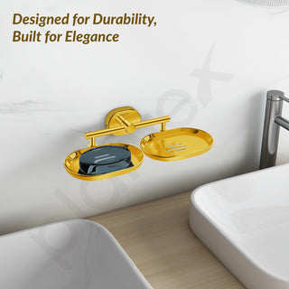 Plantex J4 Stainless Steel Double Soap Dish for Bathroom/Soap Holder for Bathroom/Wall Mounted Soap Holder/Bathroom Accessories (PVD Gold Finish) Onix