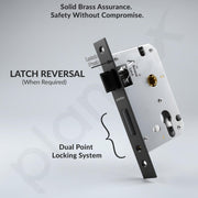Plantex Door Lock Set - Main Door Lock Plate Handle Set/Mortise Lock with 3 Keys/Lock Body and Cylinder - Pack of 1 (OHMH-21, Z-Black & PVD Black)