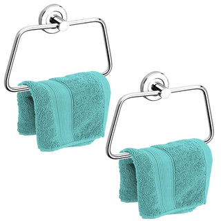Plantex Stainless Steel Towel Ring for Bathroom/Wash Basin/Napkin-Towel Hanger/Bathroom Accessories (Chrome-Rectangle) - Pack of 2