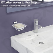 Plantex 304 Grade Stainless Steel Soap Dish/Glass Soap Holder/Soap Storage for Bathroom/Bathroom Accessories - Crystal (Chrome)