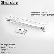 Plantex 9-Inch Shower Arm for Overhead Shower/Stainless Steel Shower Pipe/Wall Mount Bathroom Fitting with Â½-Inch Thread - Pack of 1 (Chrome)