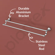 Plantex Premium Stainless Steel & Aluminum Dual Towel Rod/Towel Hanger for Bathroom/Towel Stand/Bathroom Accessories (24 Inch-Chrome)