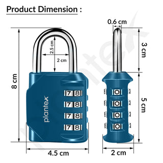 Plantex 4-Digit Code Combination Door Locks/Number Lock/Locks for Luggage Bags for Travel/Portable Luggage Lock/Travel Lock for Briefcase/Laptop Bags - Pack of 1 (Blue)