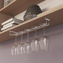 Plantex Stainless Steel Wine Glass Rack/Holder Upside Down Glass Hanging Organizer/Glass Hanging Stand for Pubs/Kitchen/Bars - (Single Line - L20 x W4.5 Inches), Tiered Shelf