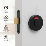 Plantex Bathroom Indicator with Lock/Stainless Steel Red and Green Indicator Keyless Door Lock/Round Toilet Partition Door Lock - Pack of 1 (Black)