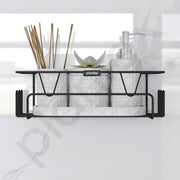 Plantex GI Steel Adhesive Shelf for Bathroom Wall/Self Adhesive Shelf for Kitchen with Side Hooks to Hang Loofah for Bathing/Bathroom Organiser - Black, Powder Coated