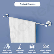 Plantex Stainless Steel Heavy Single Towel Rod/Towel Holder for Bathroom/Towel Bar/Hanger/Stand/Bathroom Accessories (24 Inch - Chrome Finish) - Pack of 4