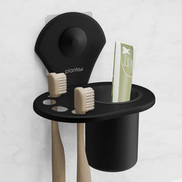 Plantex Royal Self Adhesive Stainless Steel Tooth Brush Holder/Tumbler Holder/Bathroom Accessories (Black, Powder Coated)