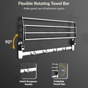 Plantex Folding Towel Rack for Bathroom/24 Inch Stainless Steel Towel Hanger/Towel Stand/Towel Rod/Bathroom Accessories - Pack of 3 (Chrome)