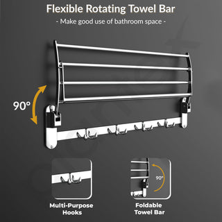 Plantex Folding Towel Rack for Bathroom/24 Inch Stainless Steel Towel Hanger/Towel Stand/Towel Rod/Bathroom Accessories - Pack of 3 (Chrome)