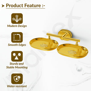 Plantex J4 Stainless Steel Double Soap Dish for Bathroom/Soap Holder for Bathroom/Wall Mounted Soap Holder/Bathroom Accessories (PVD Gold Finish) Onix