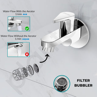 Plantex Pure Brass PAC-1801 Bib Cock Water Tap with Water Saving Aerator/Bib Tap with Teflon Tape & Brass Wall Flange for Wash Basin-7 Year Warranty (Mirror Chrome Finish)