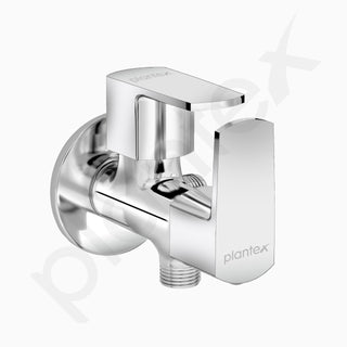Plantex 2 in 1 Angle Valve with Brass Spindle/Angle Cocke for Bathroom/2 Way Angle Valve Wall Flange and Teflon Tape - Pack of 1 (Saga, Chrome)