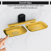 Plantex 304 Grade Stainless Steel Double Soap Holder for Bathroom/Soap Dish for washbasin/Soap Stand/Bathroom Accessories - Parv (Gold & Black)