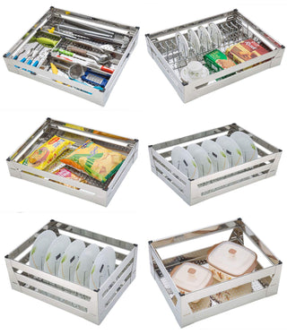 Planet High Grade Stainless Steel Perforated Sheet Modular Kitchen Basket/Kitchen Storage Basket (Set of 6, Size : 17 X 20)