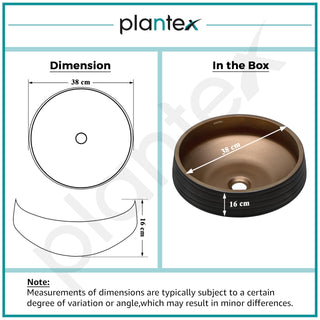 Plantex Table Top Wash Basin for Bathroom/Designer Ceramic Basin/Countertop Vessel Sink Basin for Home/Office/Restaurant (Black & Bronze - 15 x 15 x 6 Inch)