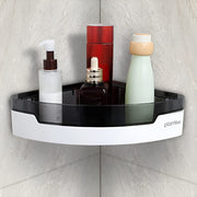 Plantex Corner Shelf for Bathroom Plastic/Unbreakable ABS Plastic Corner Shelf/Multipurpose Wall Mounted Corner Shelf/Plastic Corner Shelf for Bathroom with Removable Tray/(8x8 inches, Black & White)