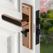 Plantex Door Lock Set - Main Door Lock Plate Handle Set/Mortise Lock with 3 Keys/Lock Body and Cylinder - Pack of 1 (OHMH-21, PVD Rose Gold & Black)