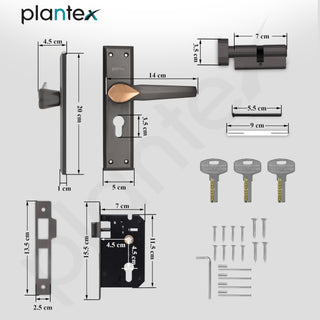 Plantex Heavy-Duty Door Lock Set/Main Door Lock Handle Set/6-Lever Lock Mechanism Mortise Lock with 3 Keys/Brass Lock Body & Cylinder (PTP-07, Satin Black & Rose Gold)