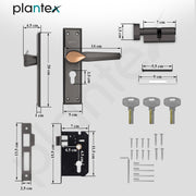 Plantex Heavy-Duty Door Lock Set/Main Door Lock Handle Set/6-Lever Lock Mechanism Mortise Lock with 3 Keys/Brass Lock Body & Cylinder (PTP-07, Satin Black & Rose Gold)