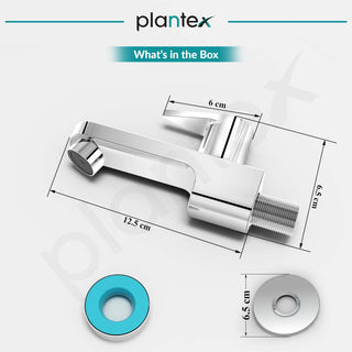 Plantex Pure Brass PAC-1802 Bib Cock Water Tap with Water Saving Aerator/Bib Tap with Brass Wall Flange and Teflon Tape-7 Year Warranty (Mirror Chrome Finish)