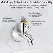 Plantex Pure Brass ICO-901 Water Tap for Bathroom with Water-Saving Technology Tap/Wall Mount Bib Tap with Wall Flange & Teflon Tape-7 Year Warranty(Chrome Finish)