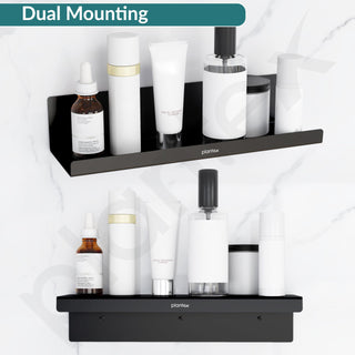Plantex Stainless Steel Bathroom Shelf/Floating Shelf/Storage Organizer/Rack for Bathroom/Kitchen/Living-Room/Bathroom Accessories - Wall Mount (Matt Black - 14x5 Inches)