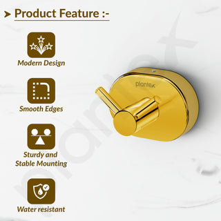 Plantex J4 Stainless Steel Clothes Hanger for Wall/Hangers for Bathroom/Robe Hook/Bathroom Accessories (PVD Gold Finish) Onix