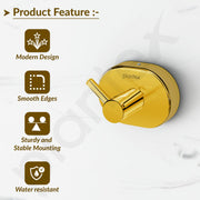 Plantex J4 Stainless Steel Clothes Hanger for Wall/Hangers for Bathroom/Robe Hook/Bathroom Accessories (PVD Gold Finish) Onix