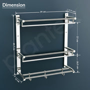 Plantex Bathroom Organizer with Drill/Stainless Steel Bathroom Rack Shelf with Towel Holder/Towel Rod and Hooks (3-Tier, Chrome)