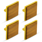 Plantex Knobs for Drawer/Square Drawer Knobs/Knobs for Cabinets/Pull-Push Knobs for Kitchen/Bedroom Drawer - Pack of 4 (Big, Gold & Wood)