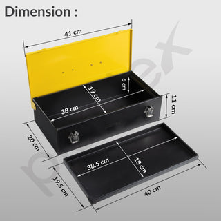 Plantex 16-inch Metal Tool Box/Tool Box for Home/Storage Box With Clear Top Lid & Removable Tray Compartment For Easy & Convenient Storage/Multi-Purpose Compact Tools Box (Yellow & Black)