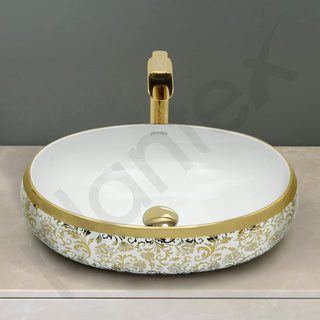 Plantex Wash Basin For Bathroom/Tabletop Designer Ceramic Basin/Countertop Vessel Sink Basin - Indo-European Collection - Pack of 1 (24 x 16 x 7 Inch)