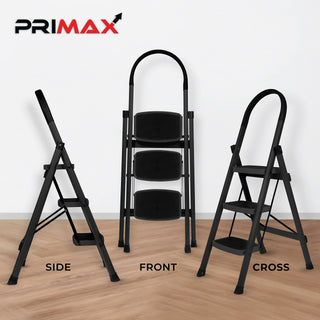 Plantex 3-Step Ladder for Home | Wide Anti Skid Step Foldable Ladder | Multipurpose Heavy-Duty Ladder (Black)