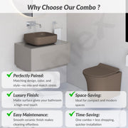 Plantex Ceramic Wall-Hung Commode with Tabletop Wash Basin for Bathroom/Rimless Washdown Flush Western Toilet/Bathroom Wash Basin - P Trap Commode - Choco