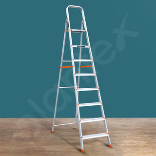 Plantex Legend Aluminium Folding 8 Step Ladder for Home - 8 Step Anti Skid Ladder/Wide Step Ladder (Orange-Silver)