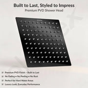 Plantex Stainless Steel Overhead Shower 8 x 8 inch with Water-Saving Technology/High pressure Rain Shower Head without Arm/Bathroom Shower -(Ultra Slim-PVD Black)