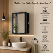 Plantex Bathroom Cabinet with Mirror/ABS Bathroom Storage Organiser/Multipurpose Bathroom Shelf/Wall Mount Mirror Cabinet for Wash Basin (14x18 Inch, Black)