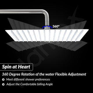 Plantex Stainless Steel Shower Head for Bathroom 12 x 12 inch with Water Saving Techonology/Rain Flow Overhead Shower without Arm/Bathroom Showers - (Ultra Slim-Chrome)