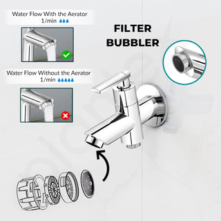 Plantex Pure Brass 2 in 1 Tap for Washing Machine with Water Saving Techonlogy Tap/Quarter Turn Water Tap with Brass Wall Flange & Teflon Tape-7 Year Warranty -(BAL-507-Chrome)