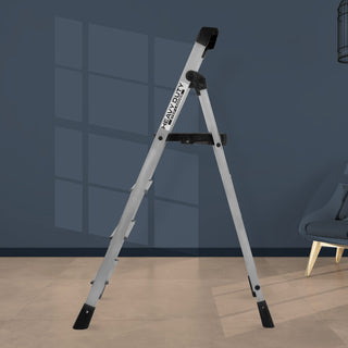 Plantex Thor Aluminium Step Folding Ladder 4 Step for Home with Advanced Locking System - Anti Slip 4 Step Ladder (Silver & Black)