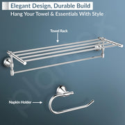 Plantex 304 Grade Stainless Steel Bathroom Accessories Set of 5 - Towel Stand/Napking Ring/Soap Holder/Toothbrush Stand/Robe Hanger - Niko (Chrome)
