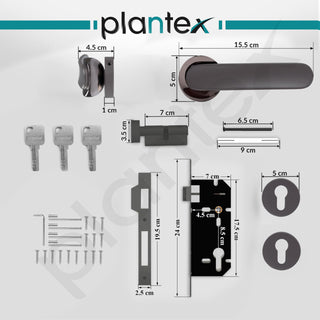 Plantex Door Lock for Home/Main Door Lock Set with 3 Computerized Key/Mortise Lock for Door with Brass Lock Body & Cylinder (SM037, BNM & Black)